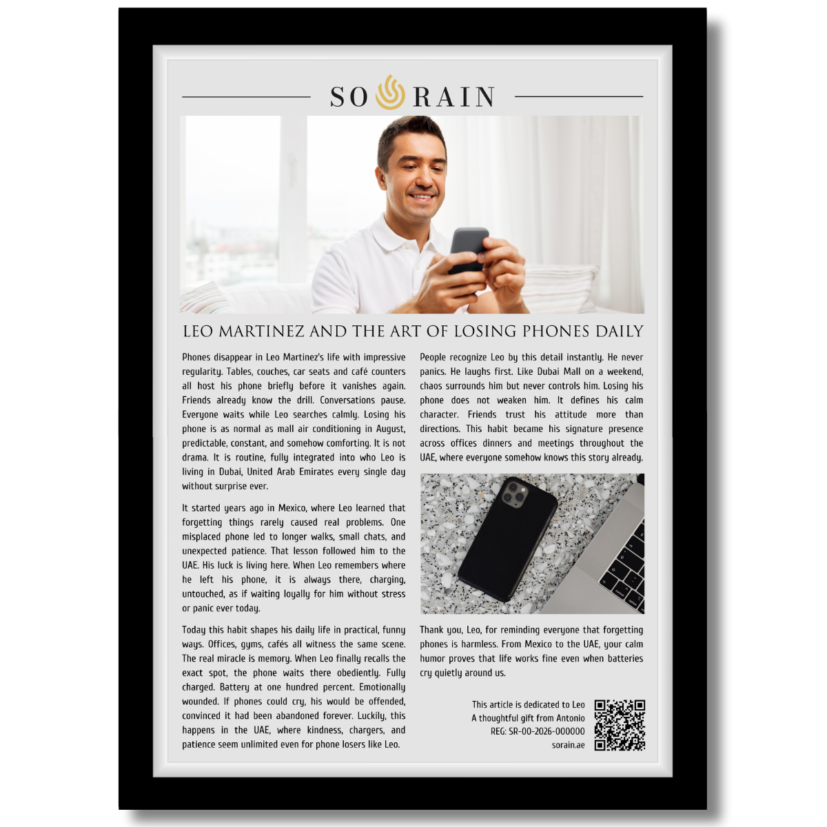 Gift for someone who always loses their phone: A personalized framed article