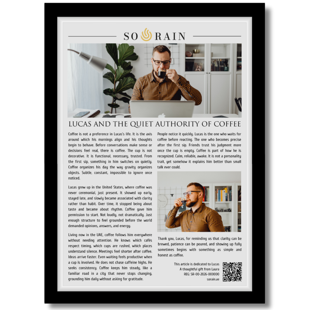 Gift for a coffee lover: A framed recognition