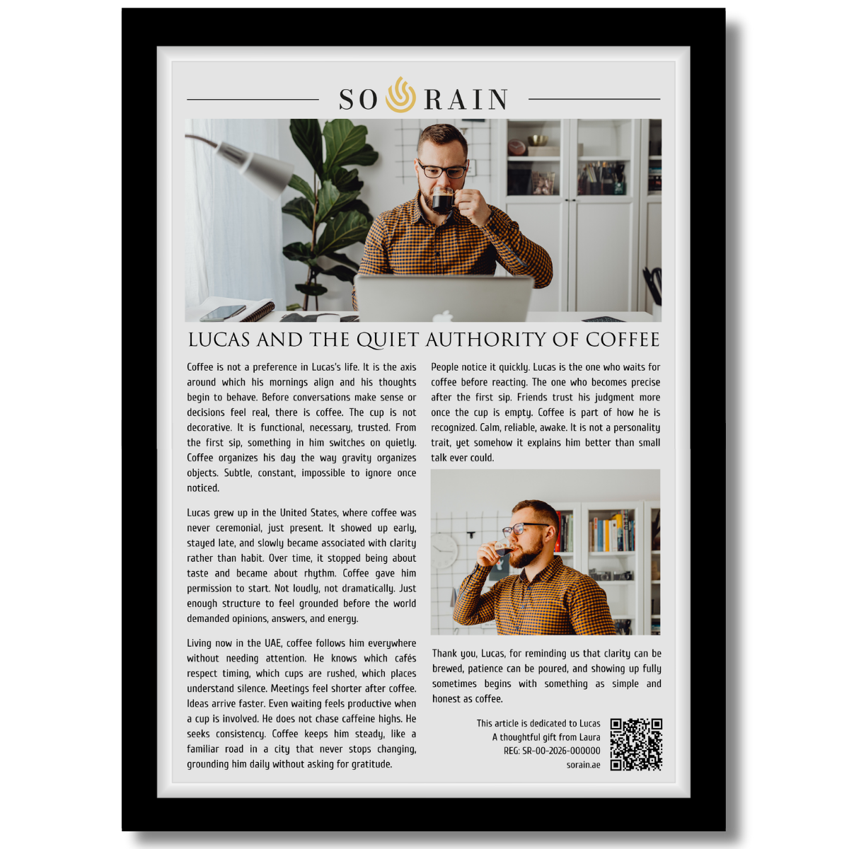 Gift for a coffee lover: A framed recognition