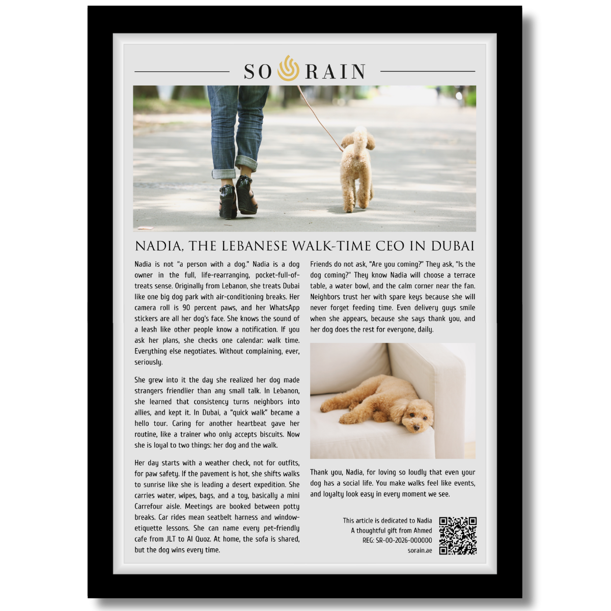 Gift for Dog Owner: A framed recognition