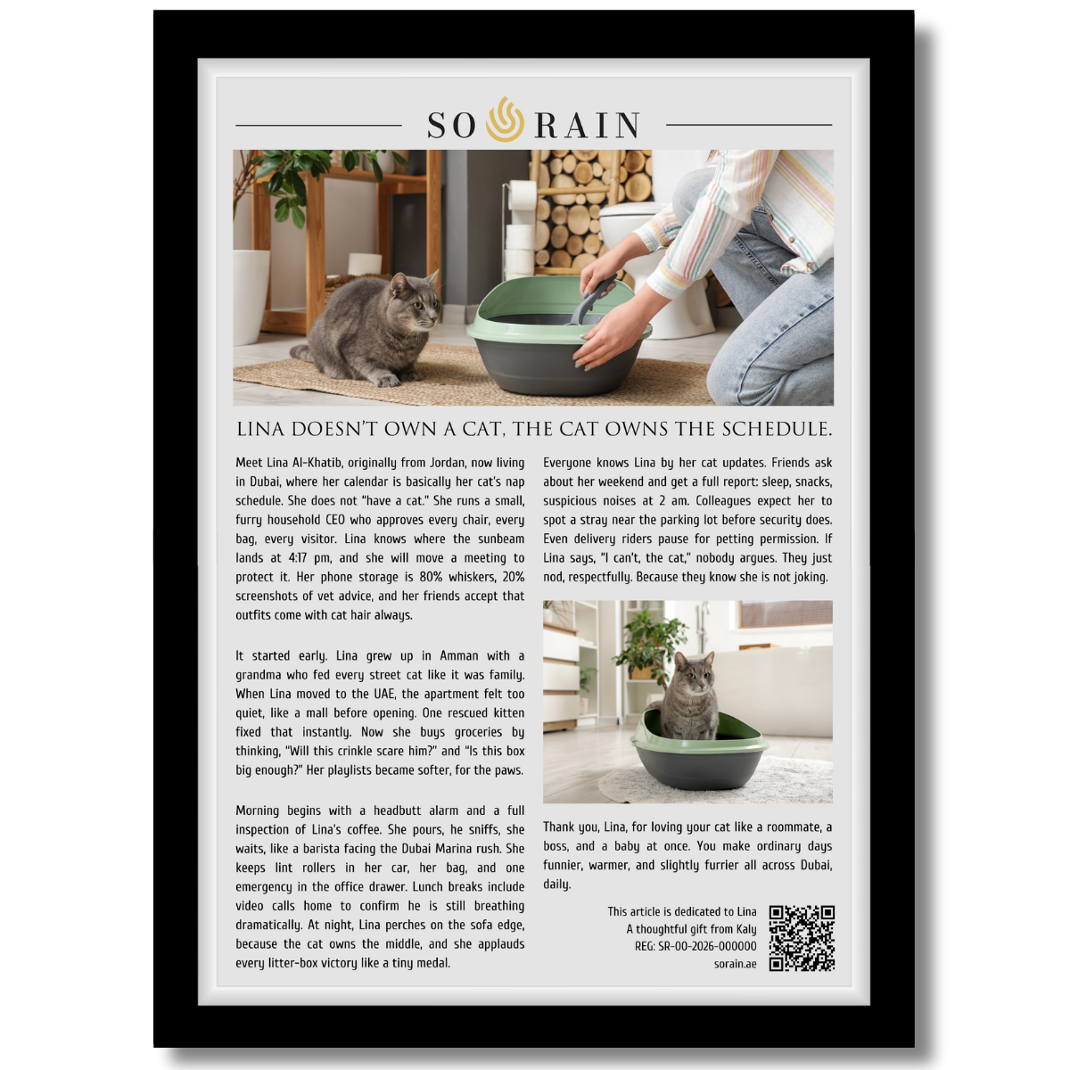 Gift for Cat owner: A framed recognition