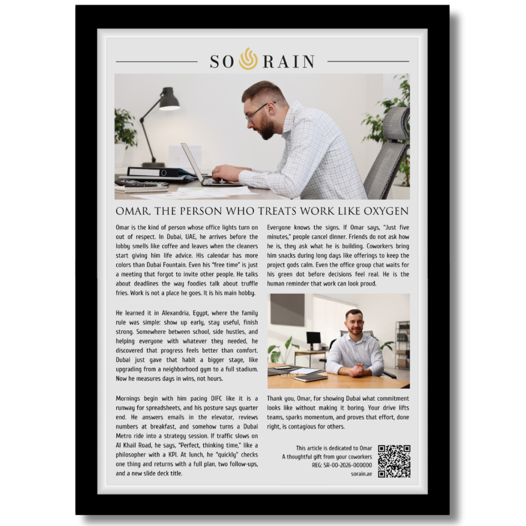 Gift for someone who Works a lot: A framed recognition