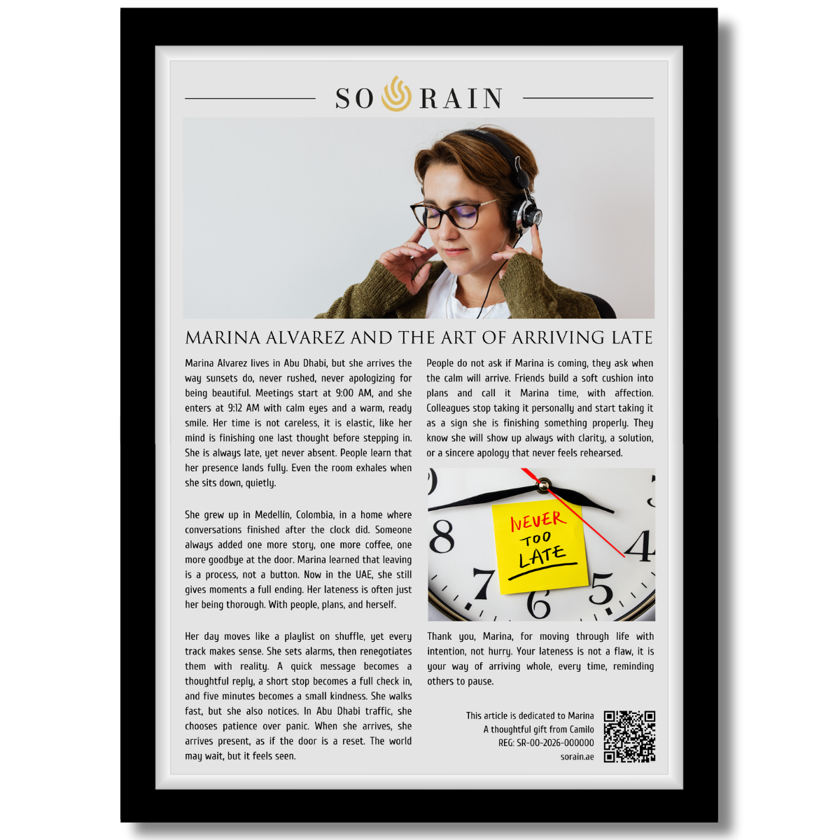 Gift for someone Always Late: A framed recognition