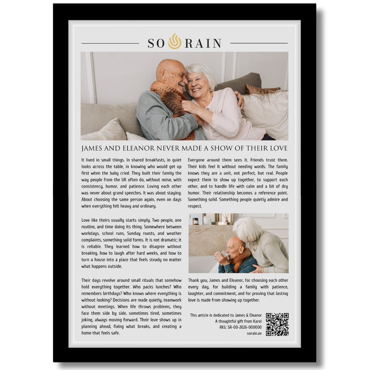 Gift for parents together: A framed recognition