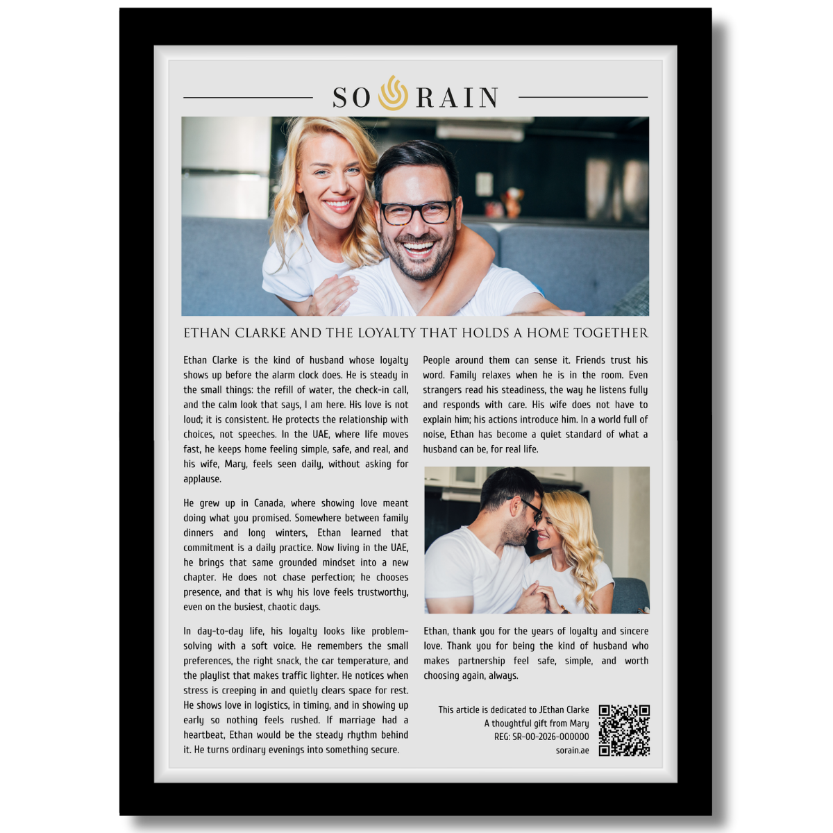 Gift for my Husband: A framed recognition