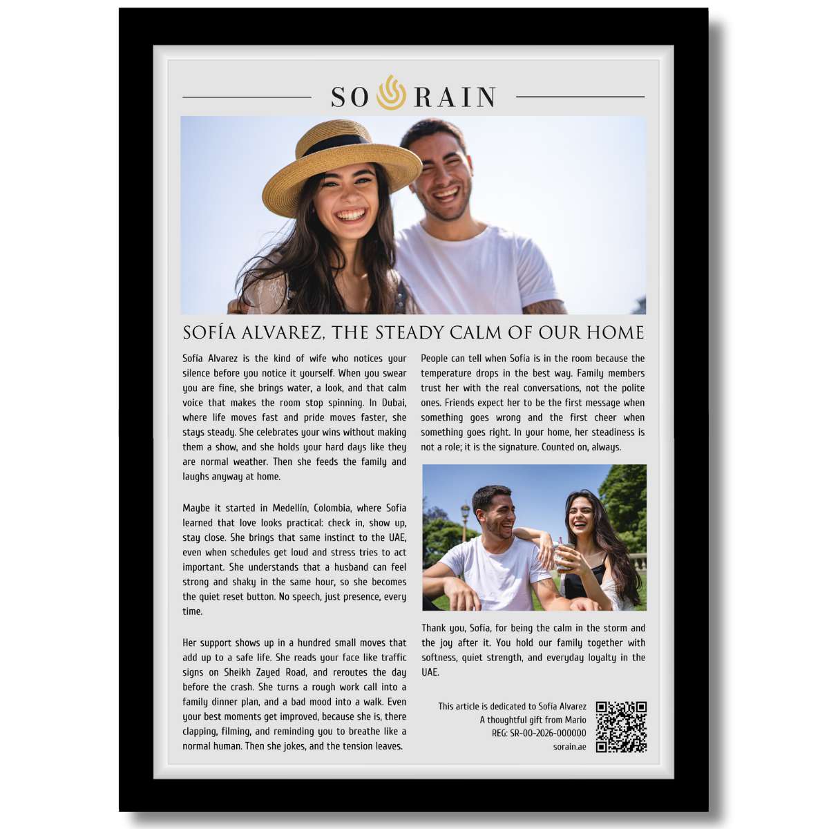 Gift for my Wife: A framed recognition