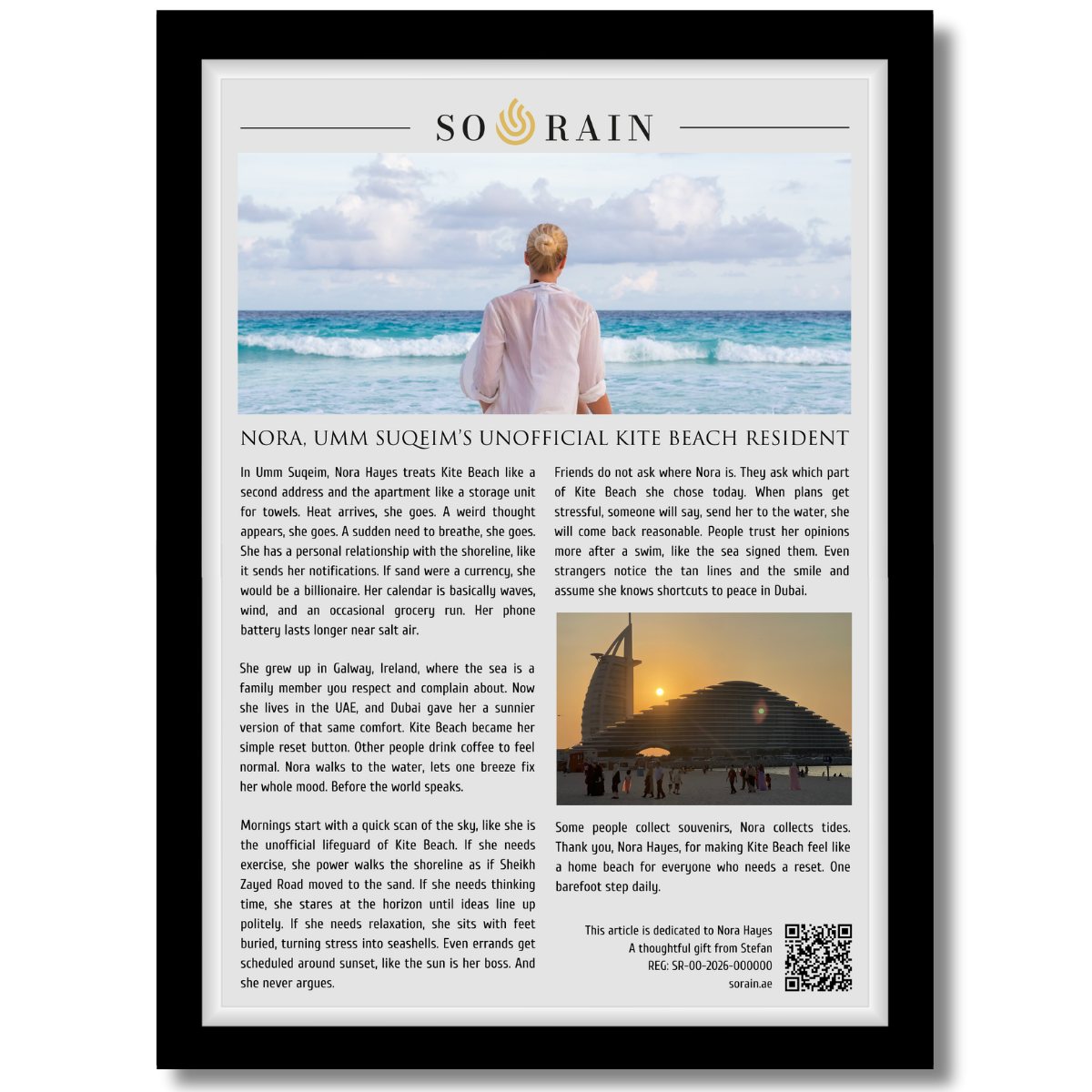 Gift for Beach Lover: A framed recognition