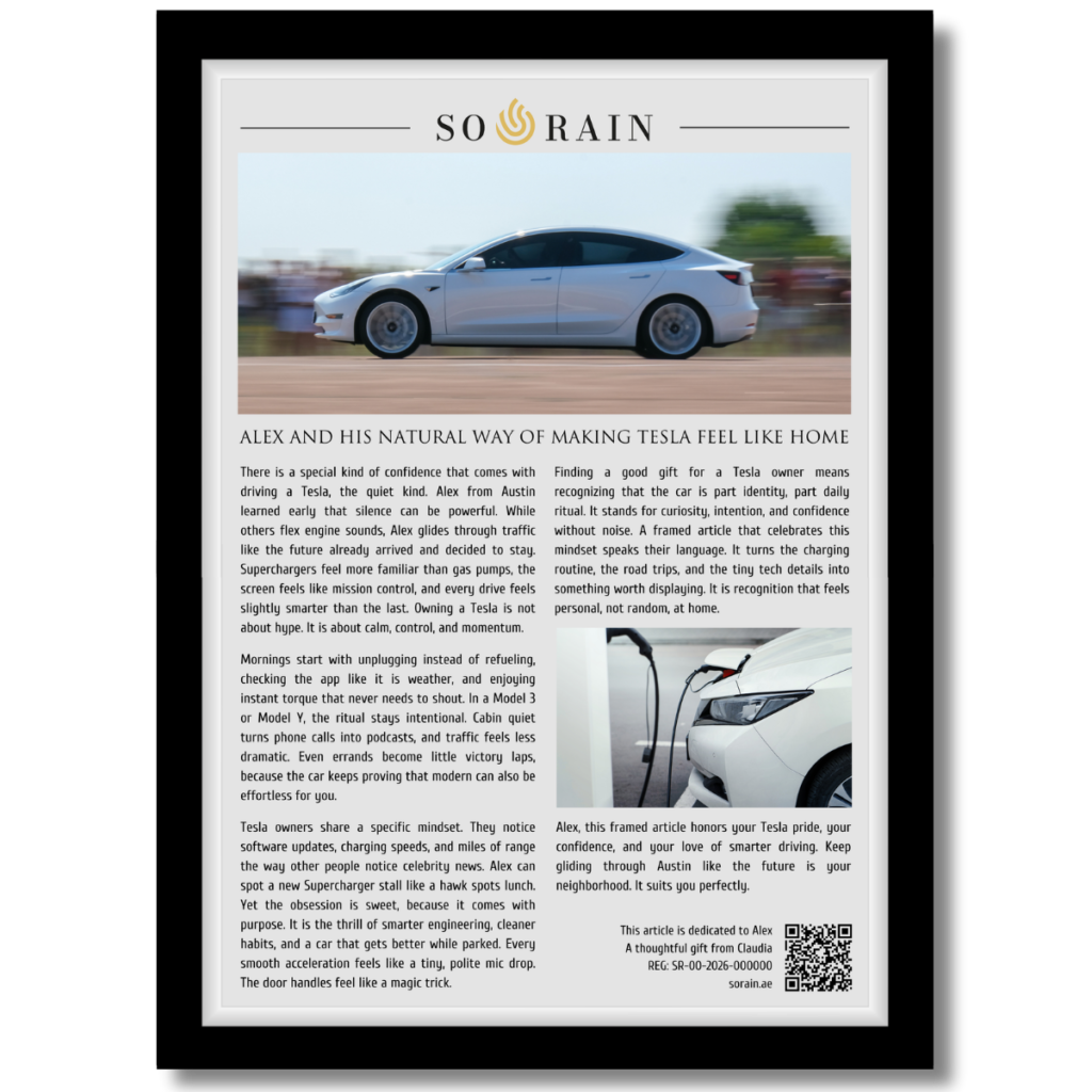 Gift for Electric Car owner: A framed recognition