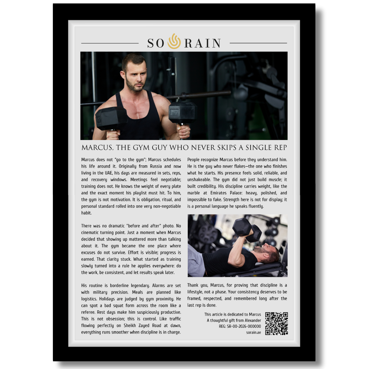 Gift for a GYM guy: A personalized framed article