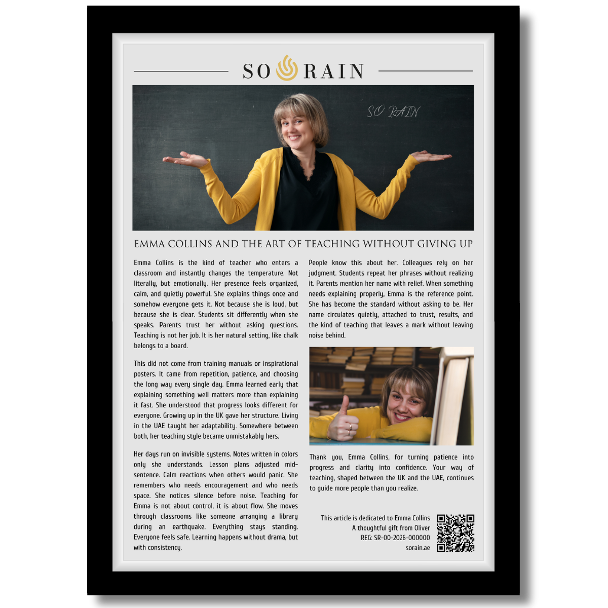 Gift for a Teacher: A framed recognition