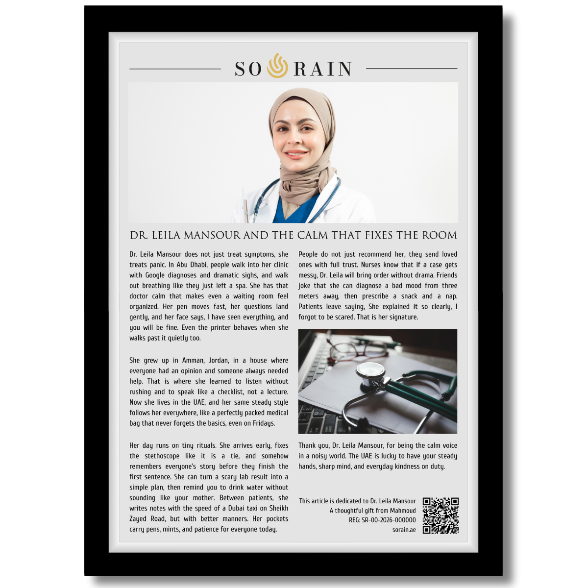 Gift for a Doctor: A framed recognition