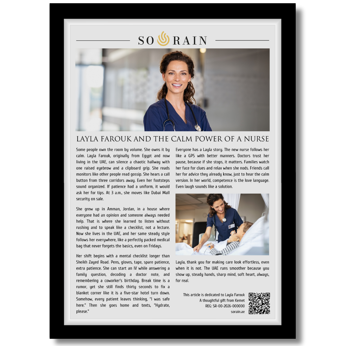 Gift for a Nurse: A framed recognition