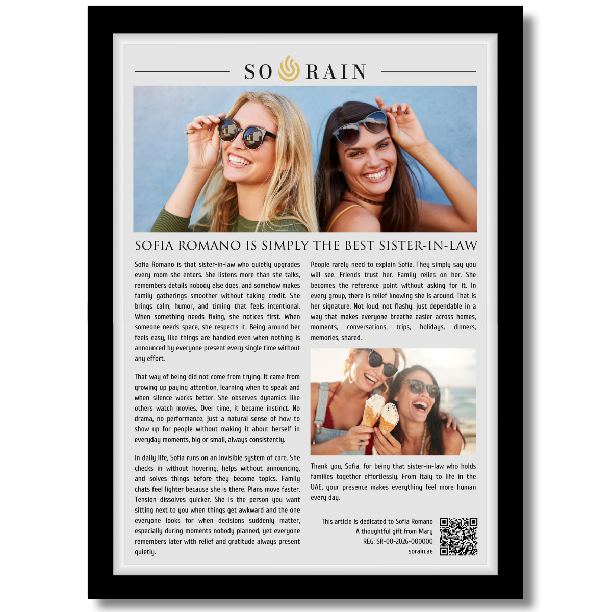 Gift for a Sister-in-Law: A framed recognition