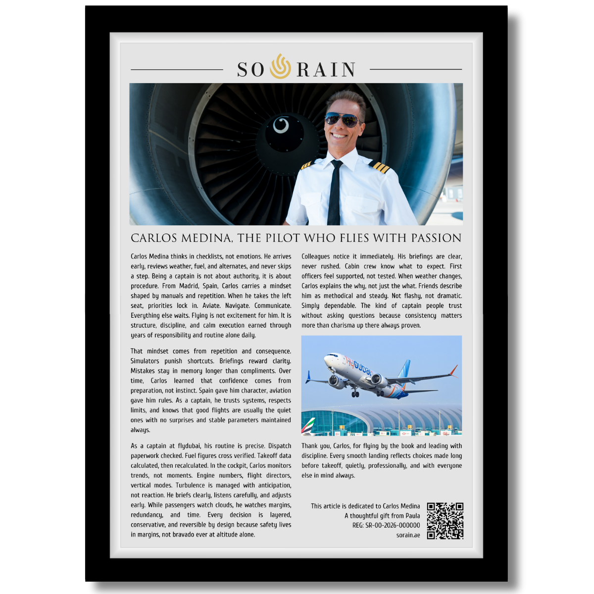 Gift for a Pilot: A framed recognition