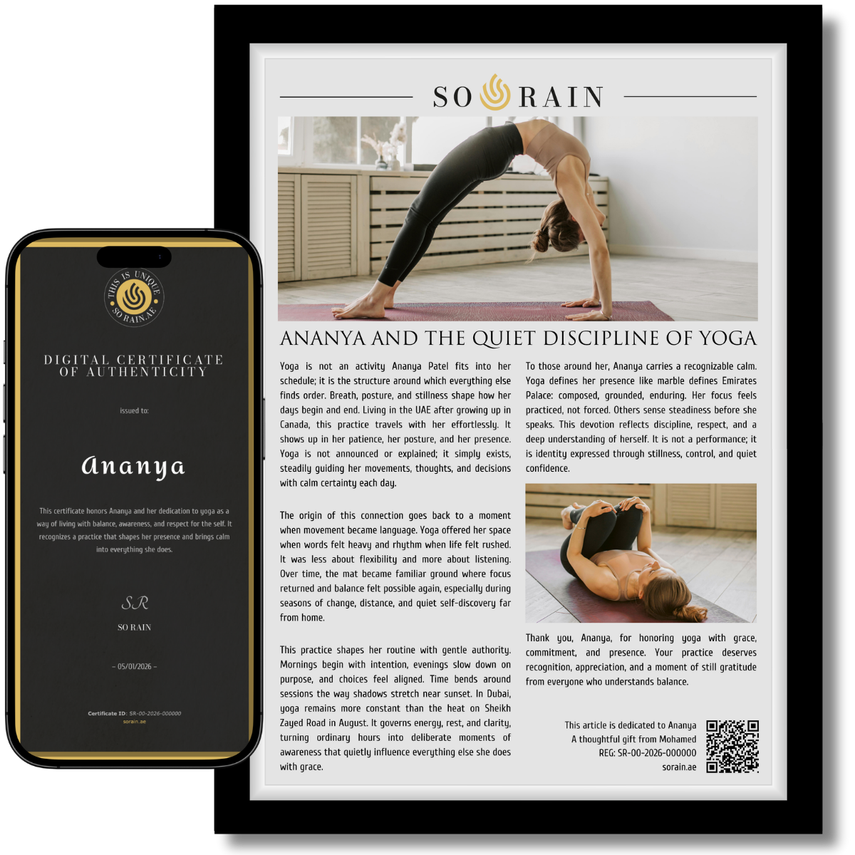 Gift for a Yoga Studio Owner: A framed recognition