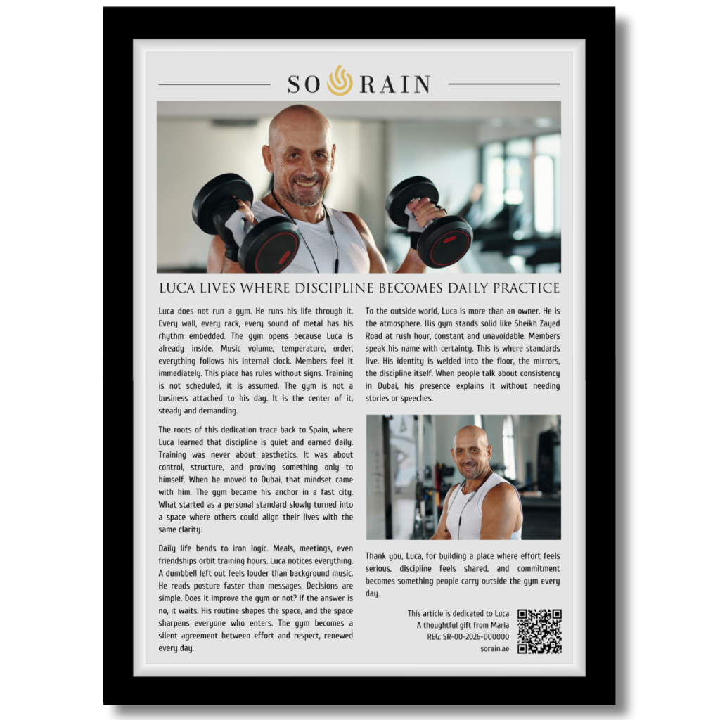 Gift for GYM owner: A personalized framed article