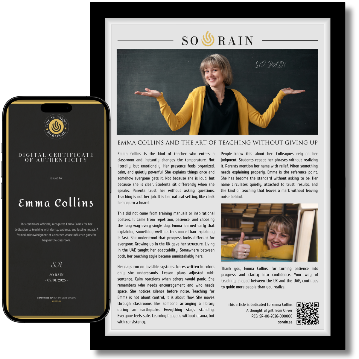 Gift for a Teacher: A framed recognition