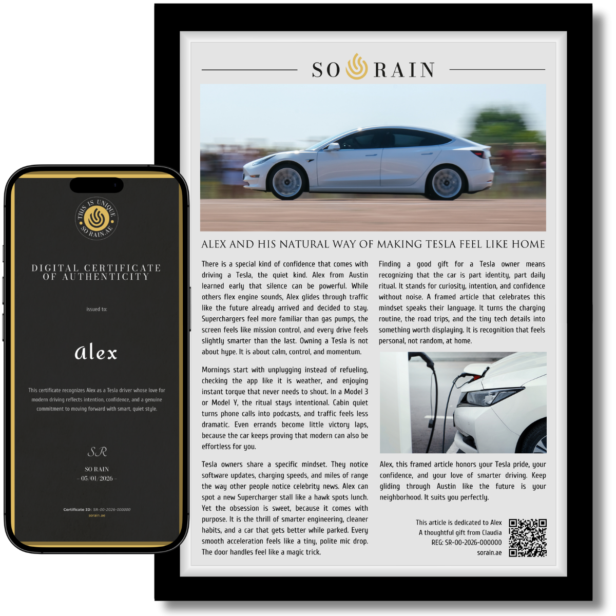 Gift for Electric Car owner: A framed recognition