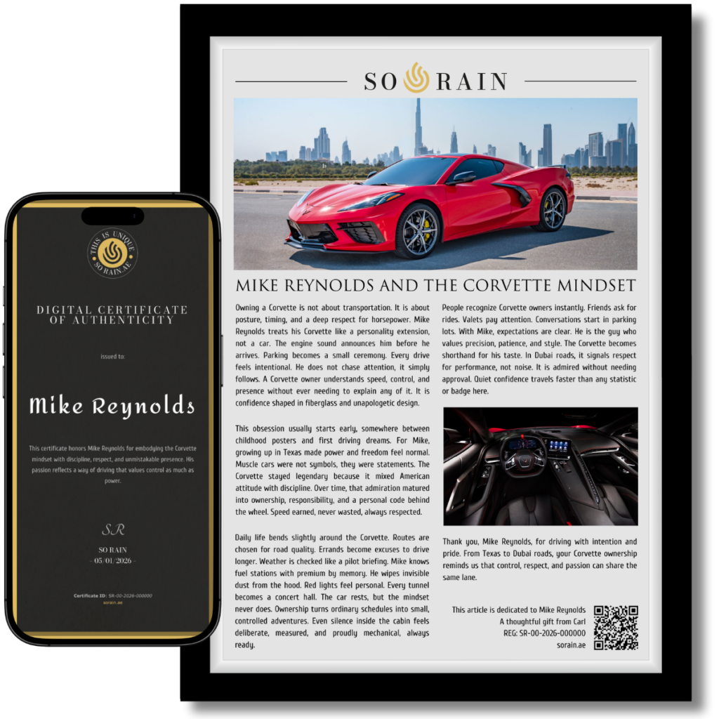 Gift for Corvette owner: A framed recognition