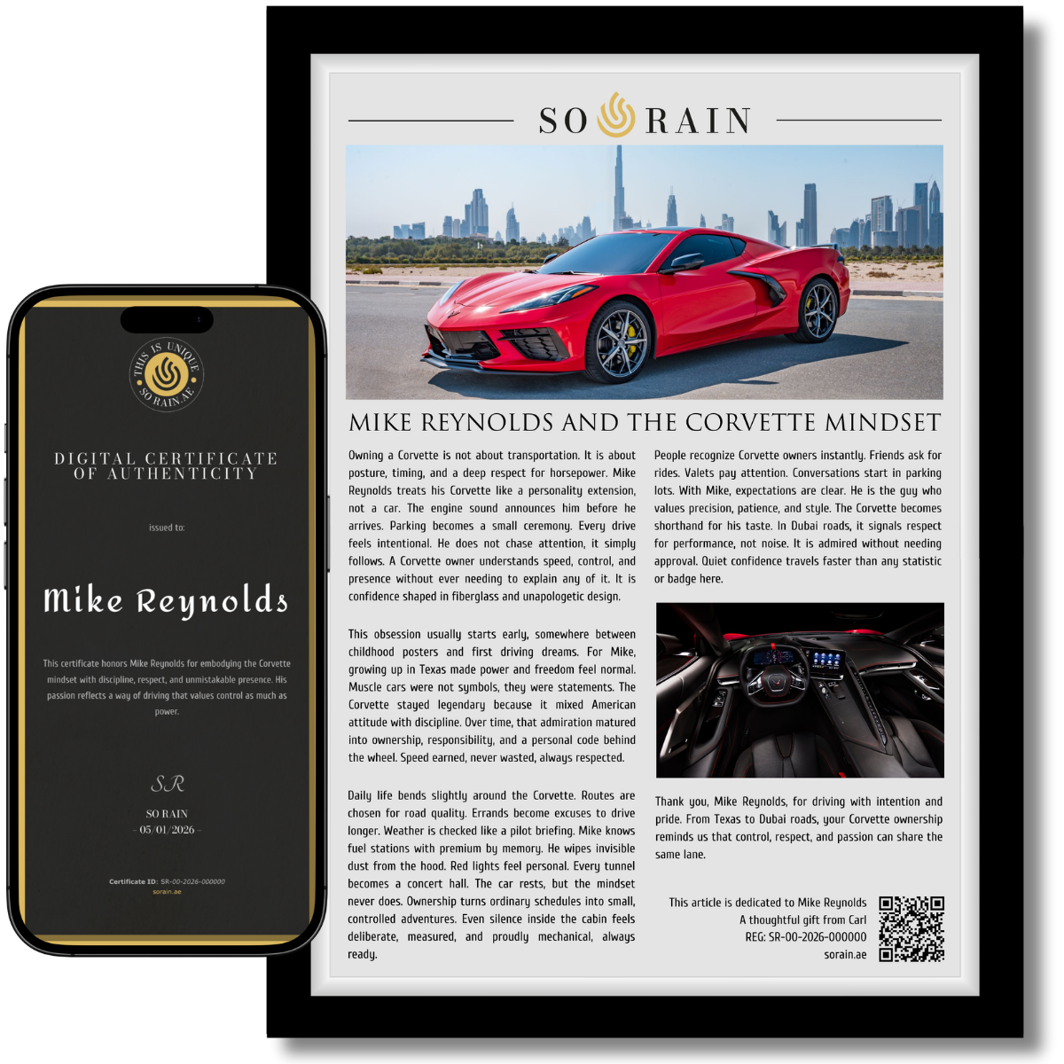 Gift for Corvette owner: A framed recognition