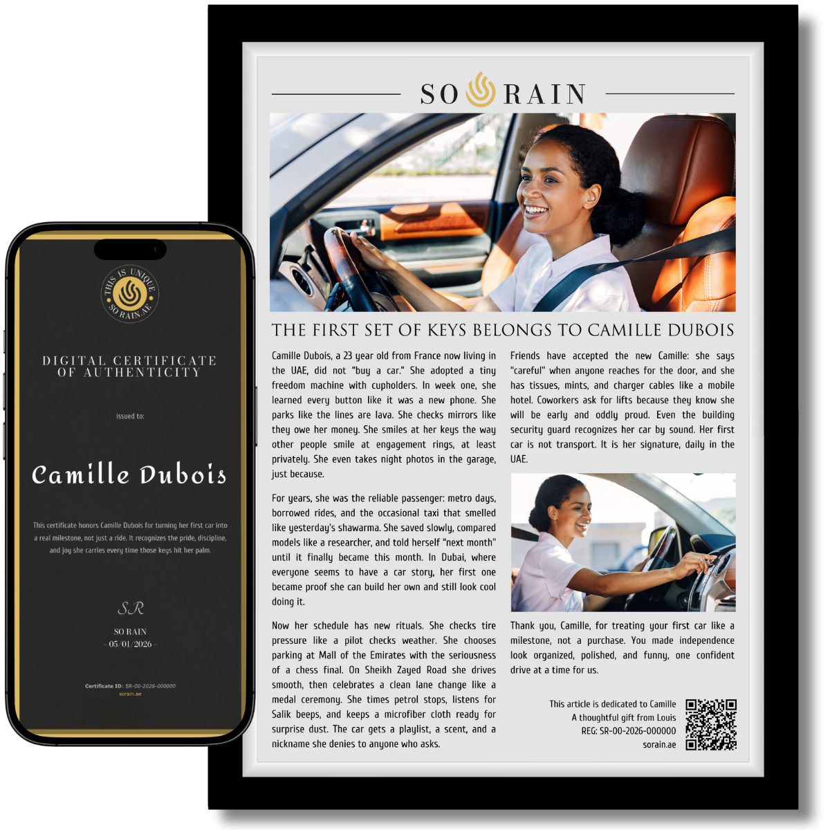 Gift for a first car owner: A framed recognition