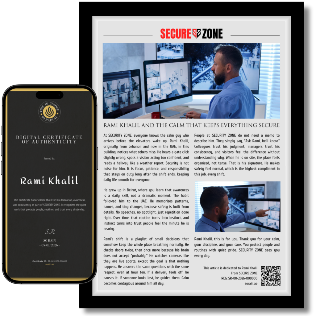 Corporate Gift for Security Guard: A framed recognition