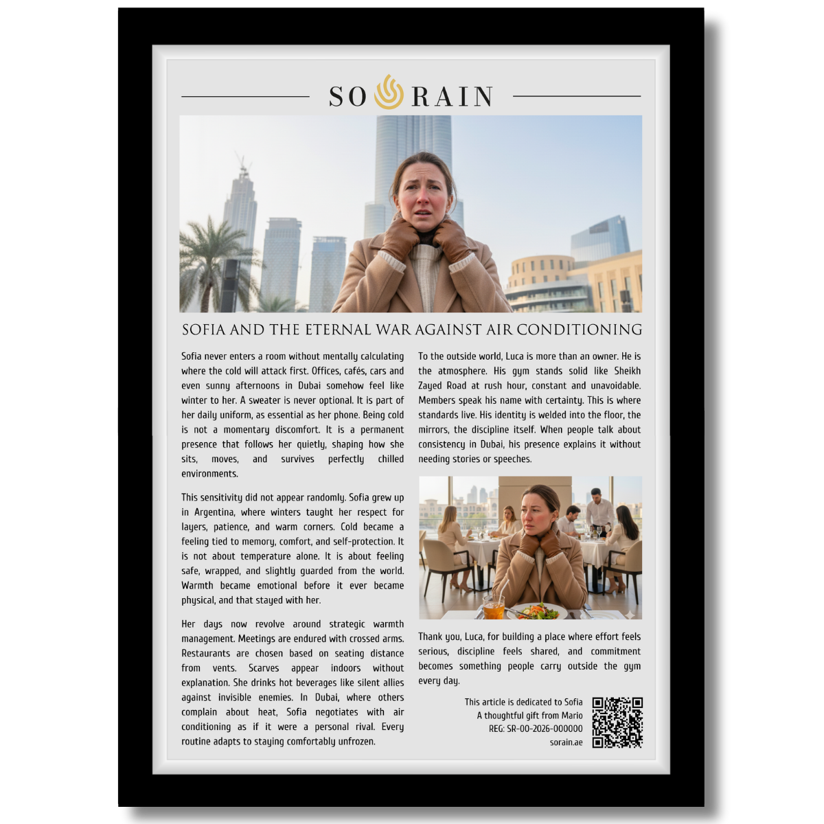 Gift for someone who is always cold: A personalized framed article