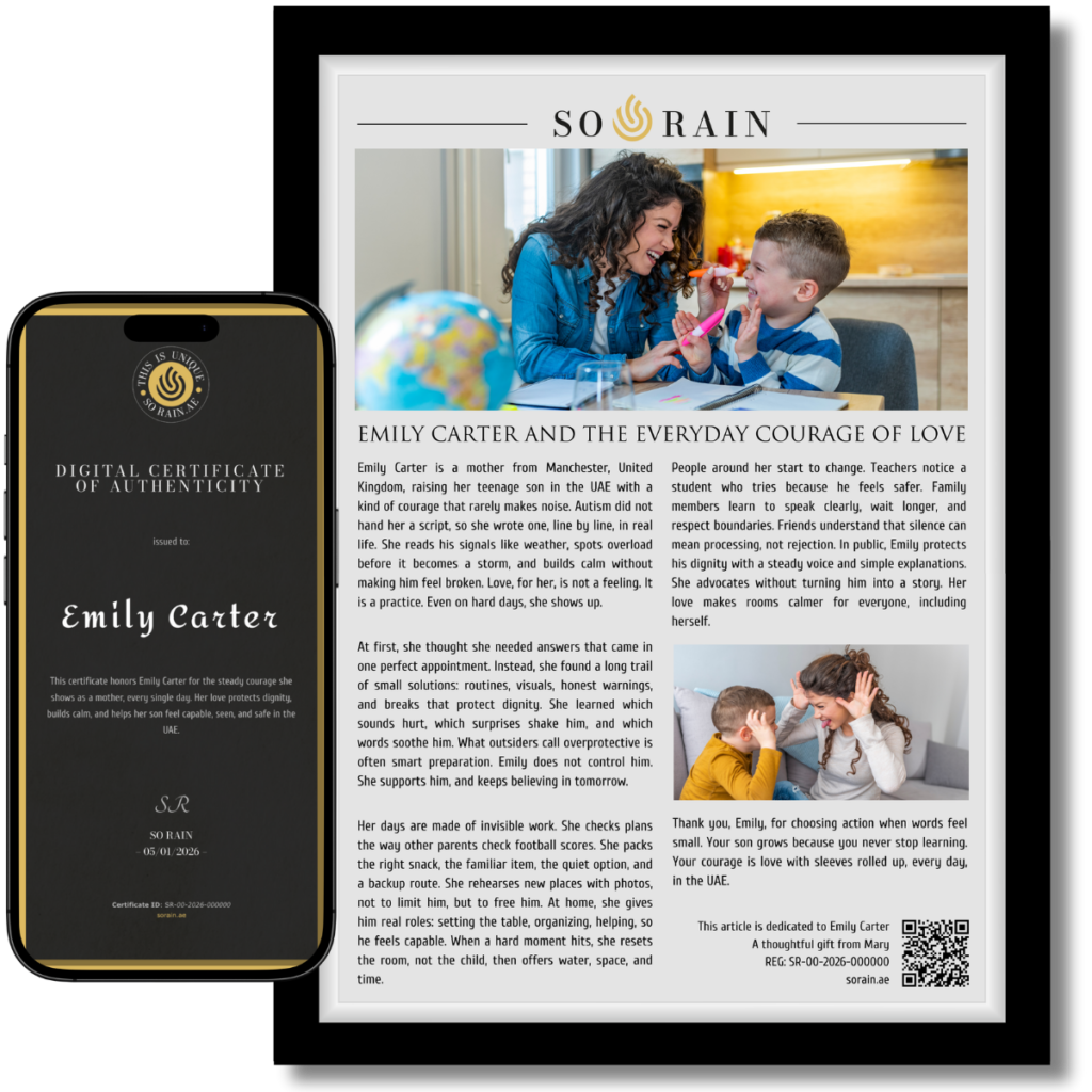 Gift for a Mother with an Autistic son: A framed recognition