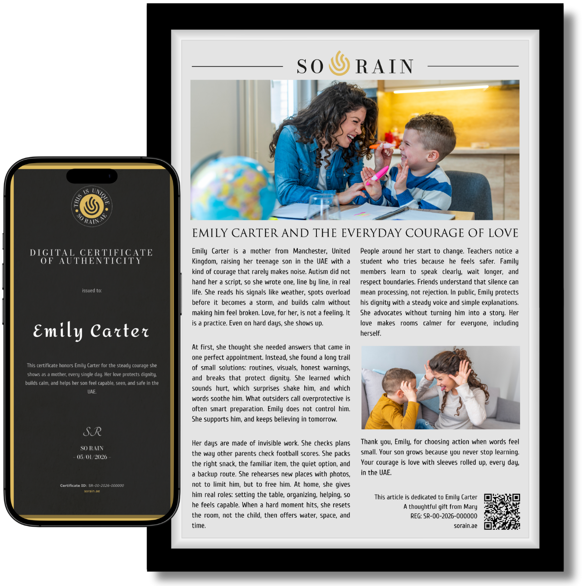 Gift for a Mother with an Autistic son: A framed recognition