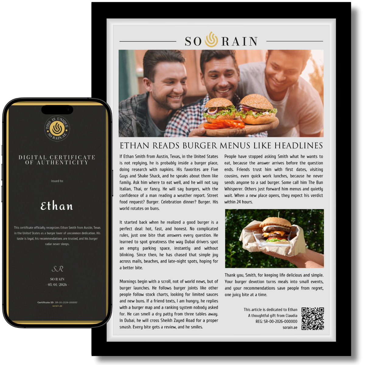 Gift for Burger Lover: A framed recognition