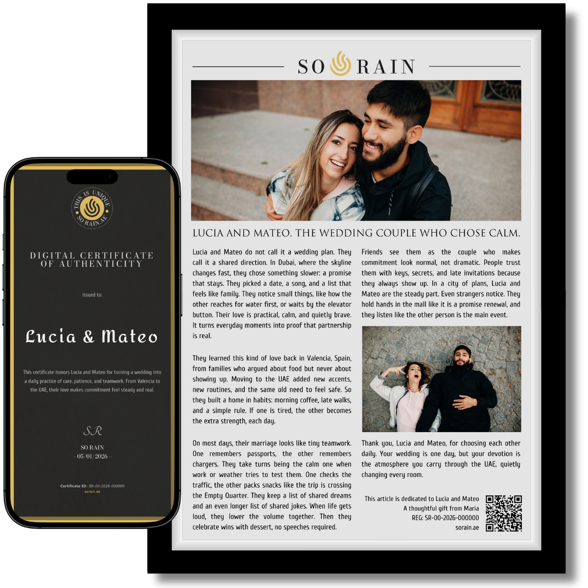 Gift for a Wedding Couple: A framed recognition