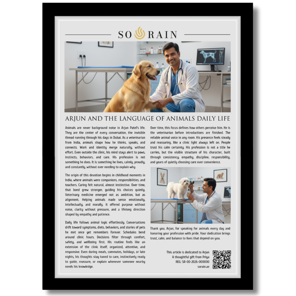 Gift for a Veterinarian: A personalized framed article