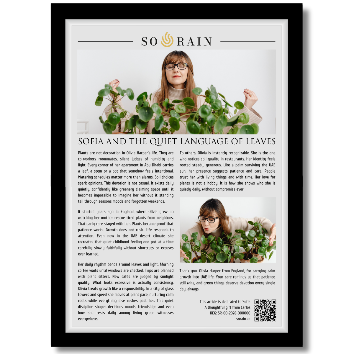 Gift for a Plant Lover: A personalized framed article