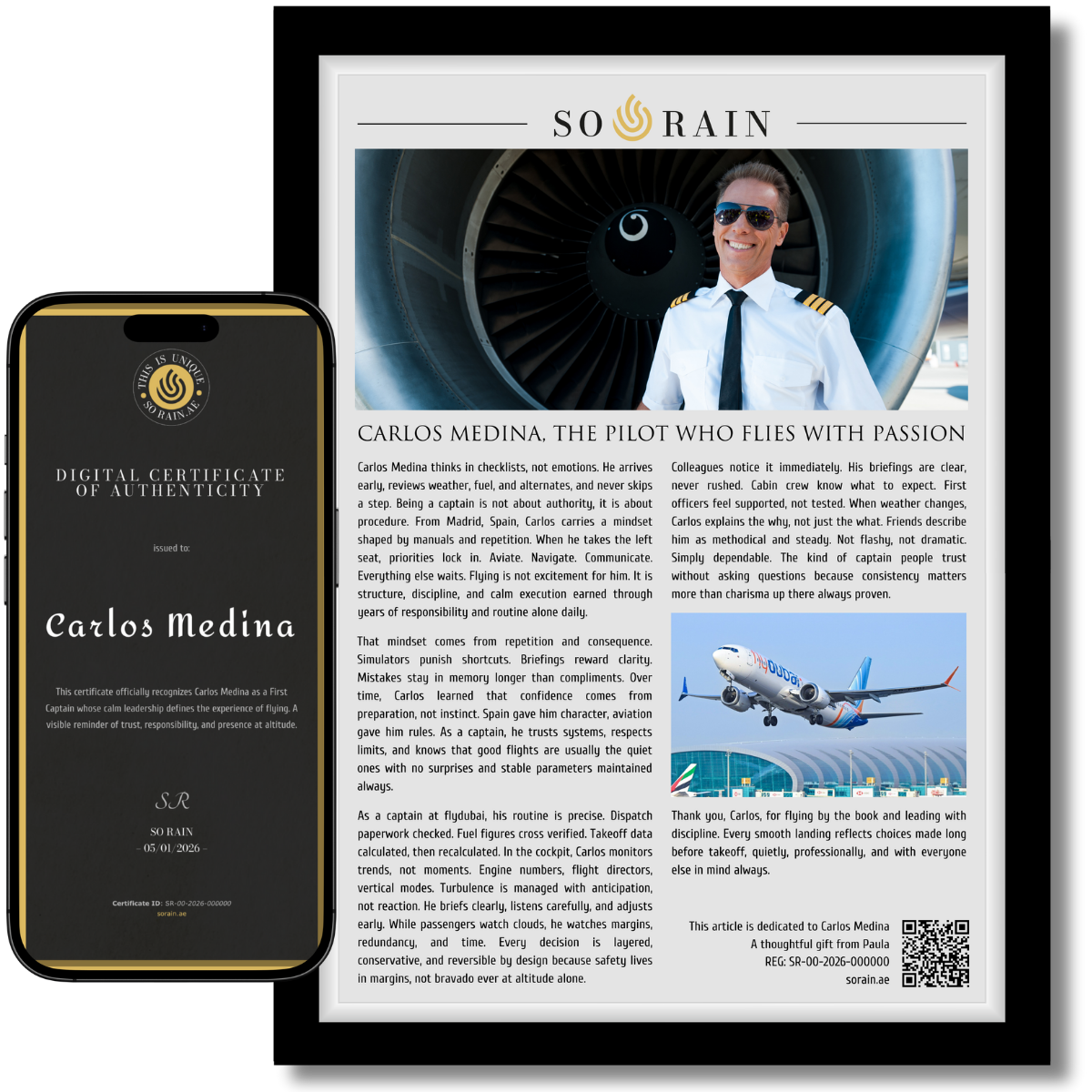 Gift for a Pilot: A framed recognition