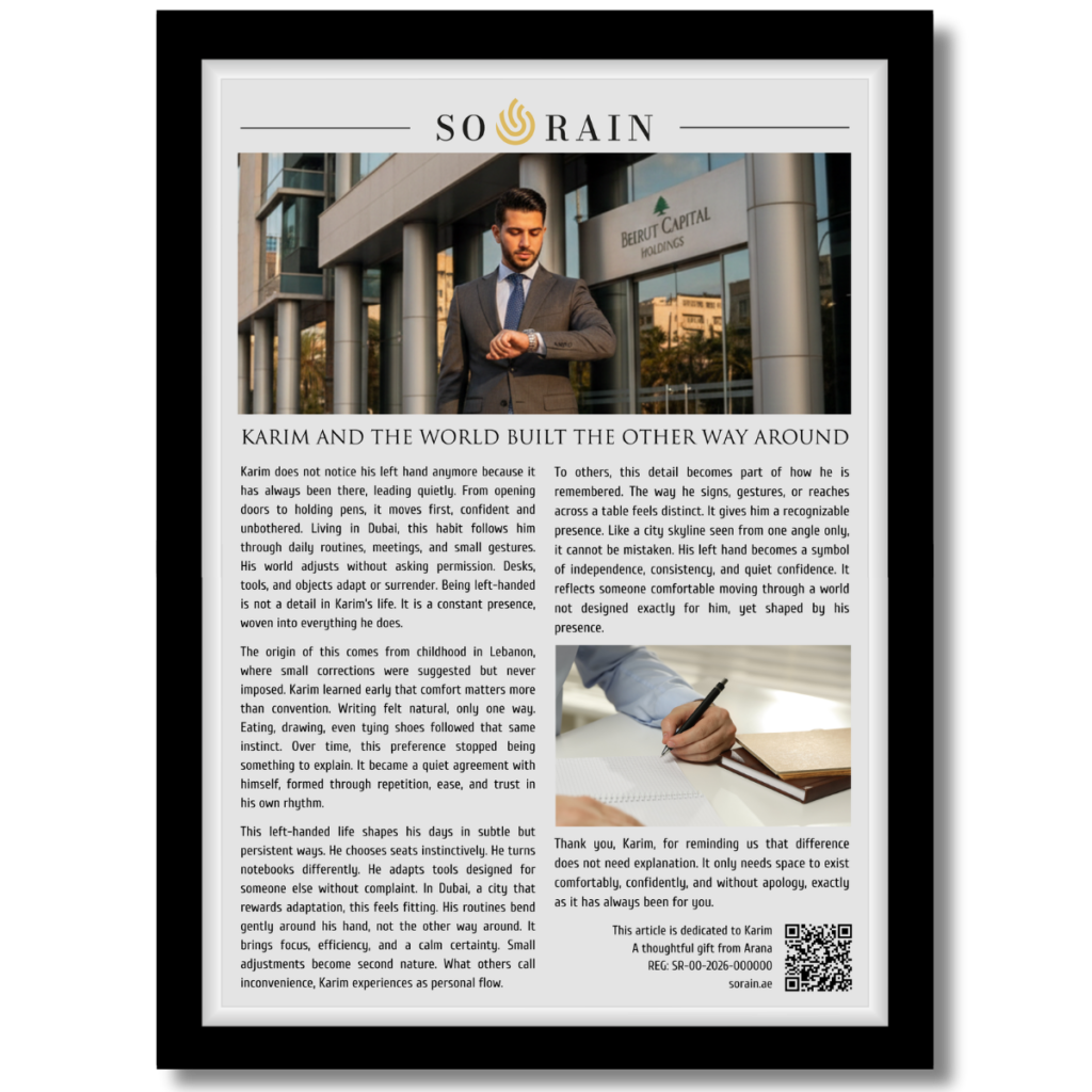 Gift for a Left-Handed Person: A framed recognition