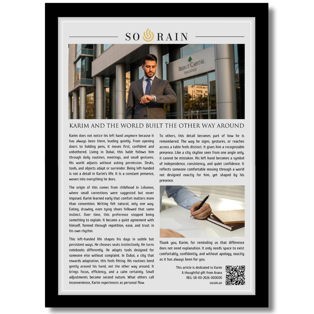 Gift for a Left-Handed Person: A framed recognition